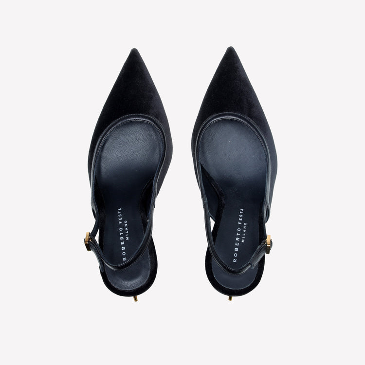 Roberto Festa SLINGBACK IN VELLUTO CON TACCO SCULTURA LOGO SANDY Vendite Flash