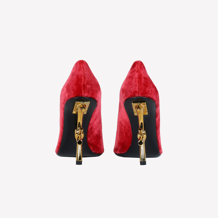Roberto Festa DECOLLETE’ IN VELLUTO ROSSO CON TACCO SCULTURA LOGO DEAR In Saldo