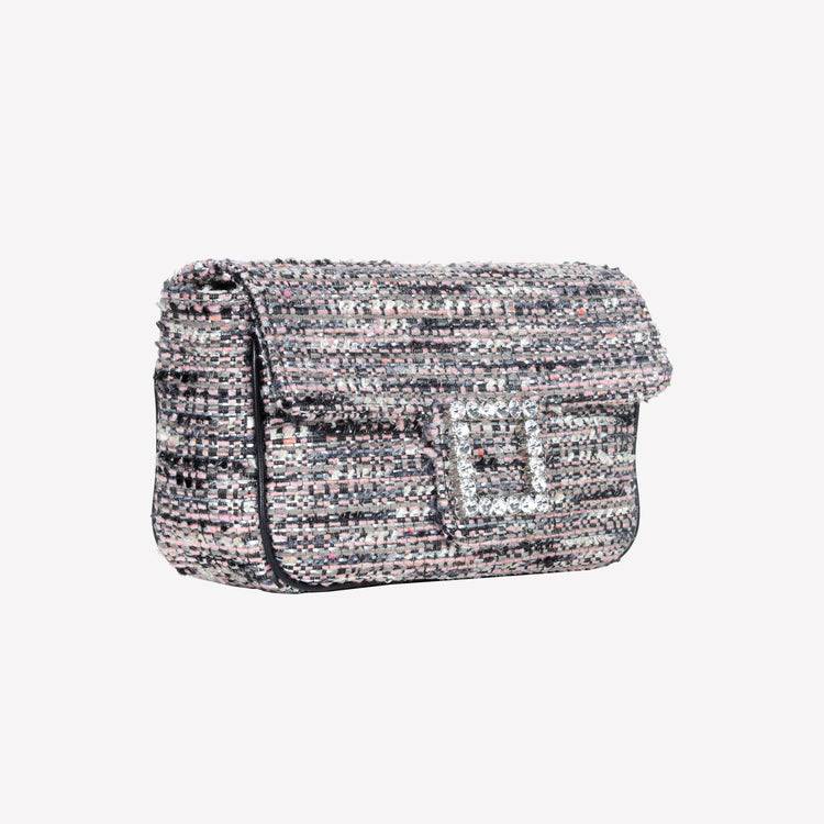 Roberto Festa BORSA A SPALLA IN TESSUTO MULTICOLOR CON ACCESSORIO FIBBIA QUADRA CON CRISTALLI LUNETTE Qualità Garantita