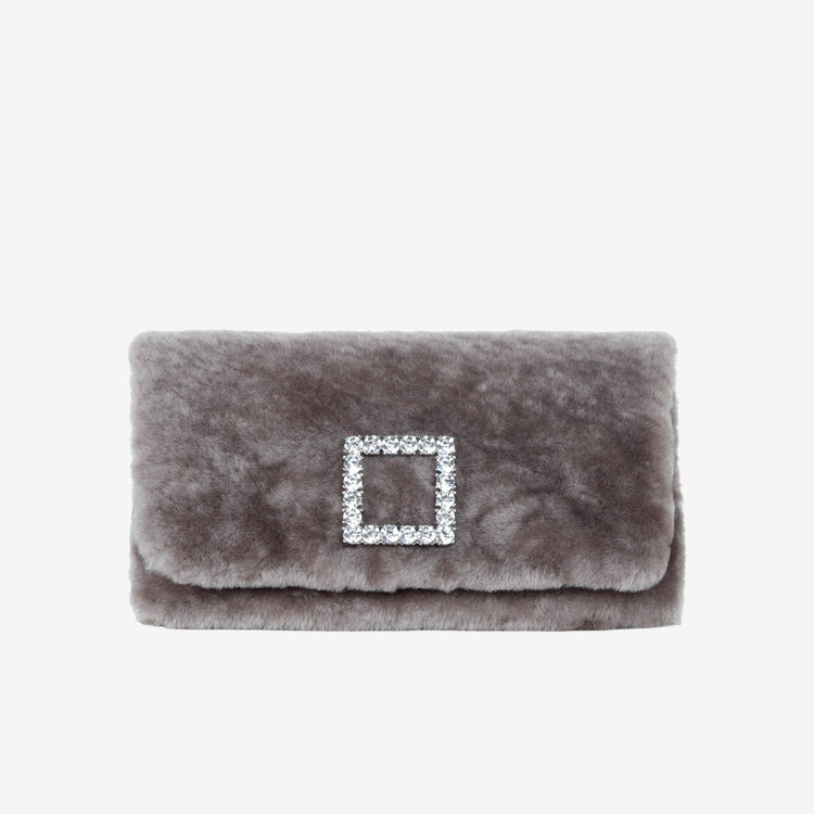 Roberto Festa BORSA CLUTCH IN MONTONE EFFETTO VISONE NUTRIA CON FIBBIA QUADRA COLOR SILVER CON CRISTALLI CAPRILUX Fino Al -60%
