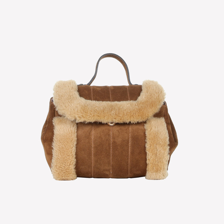 Roberto Festa BORSA CON MANICO IN PELLE SCAMOSCIATA COLOR LIGHT BRUCIATO CON RIPORTI IN MONTONE MIELE NIKA Shopping Online