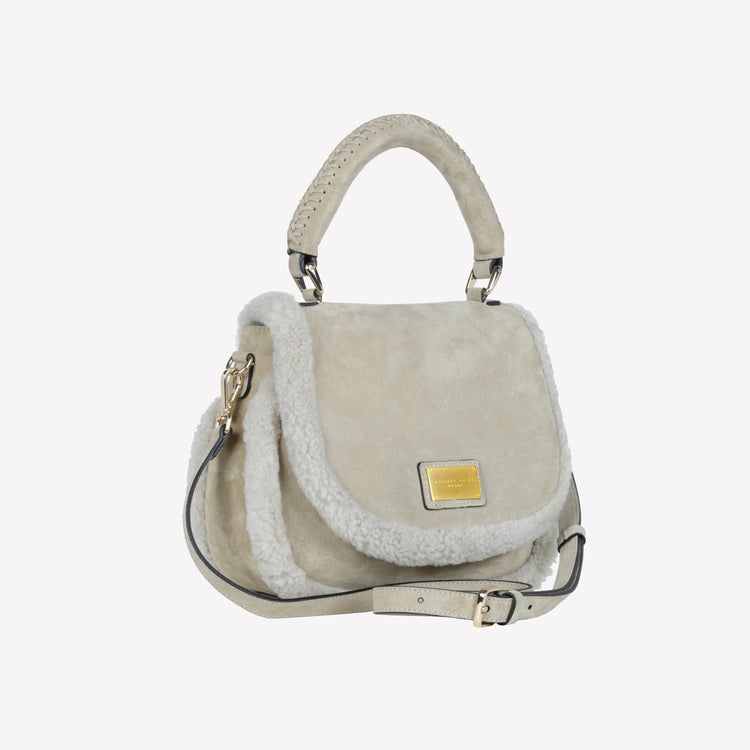 Roberto Festa BORSA CON MANICO IN CAMOSCIO COLOR LIGHT TAUPE CON RIPORTI IN MONTONE TAUPE VIBE Prezzo Ridotto