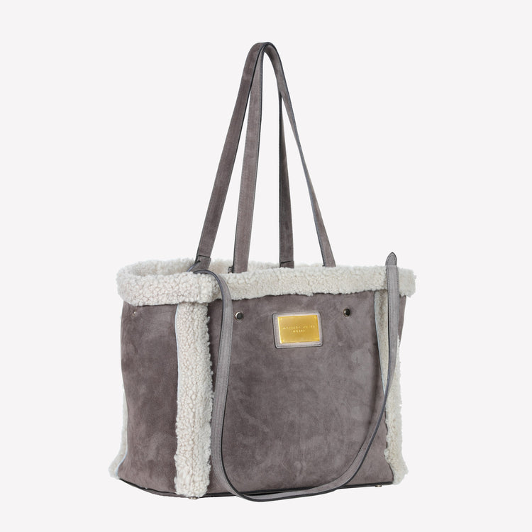 Roberto Festa BORSA SHOPPING IN CAMOSCIO LIGHT FANGO CON RIPORTI IN MONTONE TAUPE RAISSA Sottocosto