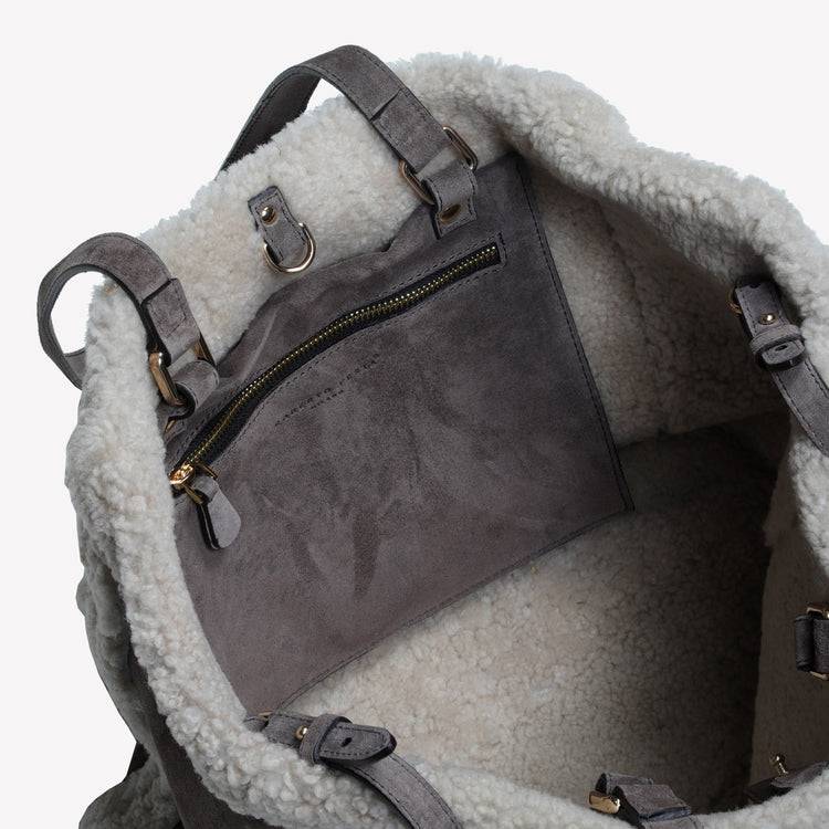 Roberto Festa BORSA SHOPPING IN CAMOSCIO LIGHT FANGO CON RIPORTI IN MONTONE TAUPE RAISSA Sottocosto