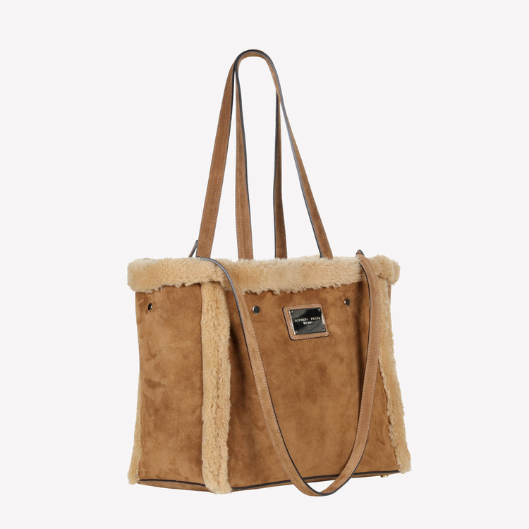 Roberto Festa BORSA SHOPPING IN CAMOSCIO LIGHT BRUCIATO CON RIPORTI IN MONTONE MIELE RAISSA Convenienza