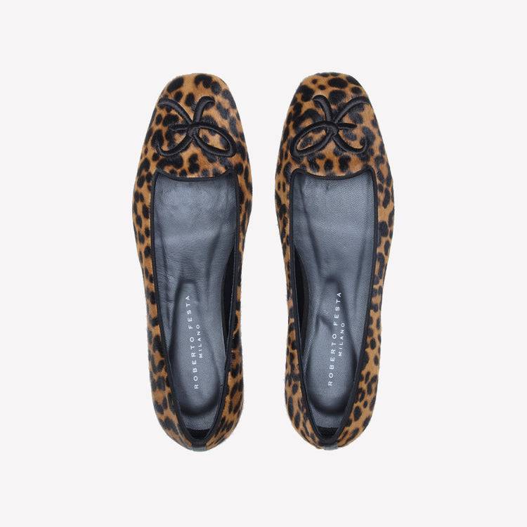 Roberto Festa BALLERINA IN PELLE DI VITELLO CON STAMPA LEOPARDATA CON RICAMO RF FELIX Economico