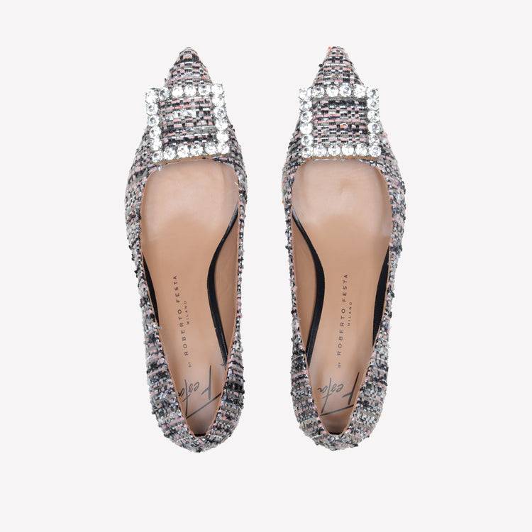 Roberto Festa DECOLLETE’ IN TESSUTO MULTICOLORE CON FIBBIA QUADRA STRASS EVILLY Outlet