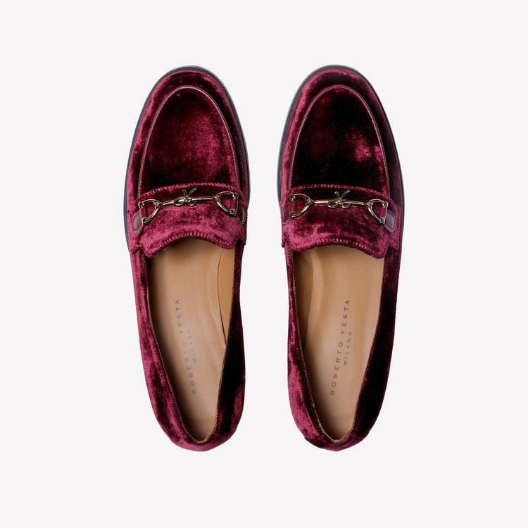 Roberto Festa MOCASSINO IN VELLUTO BORDEAUX CON ACCESSORIO MORSETTO ORO AXEL Offerte