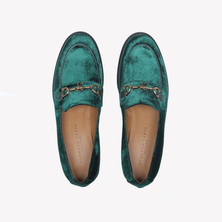 Roberto Festa MOCASSINO IN VELLUTO GREEN CON ACCESSORIO MORSETTO ORO AXEL Hotsell