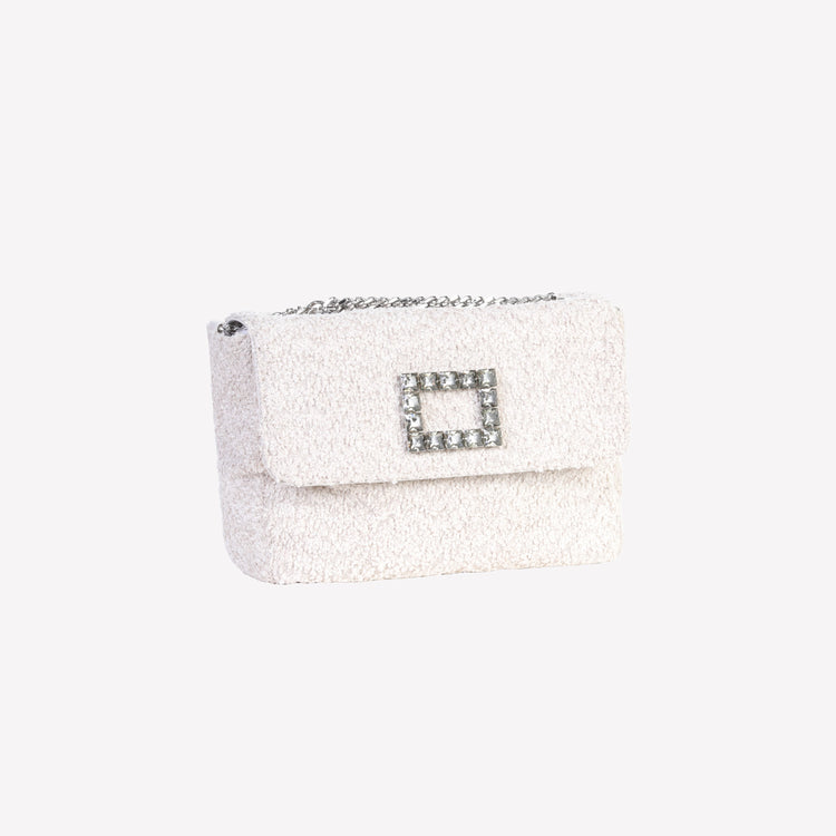 Roberto Festa BORSA A SPALLA IN BOUCLE CALCE CON ACCESSORIO STRASS TROPEA LUX 2025