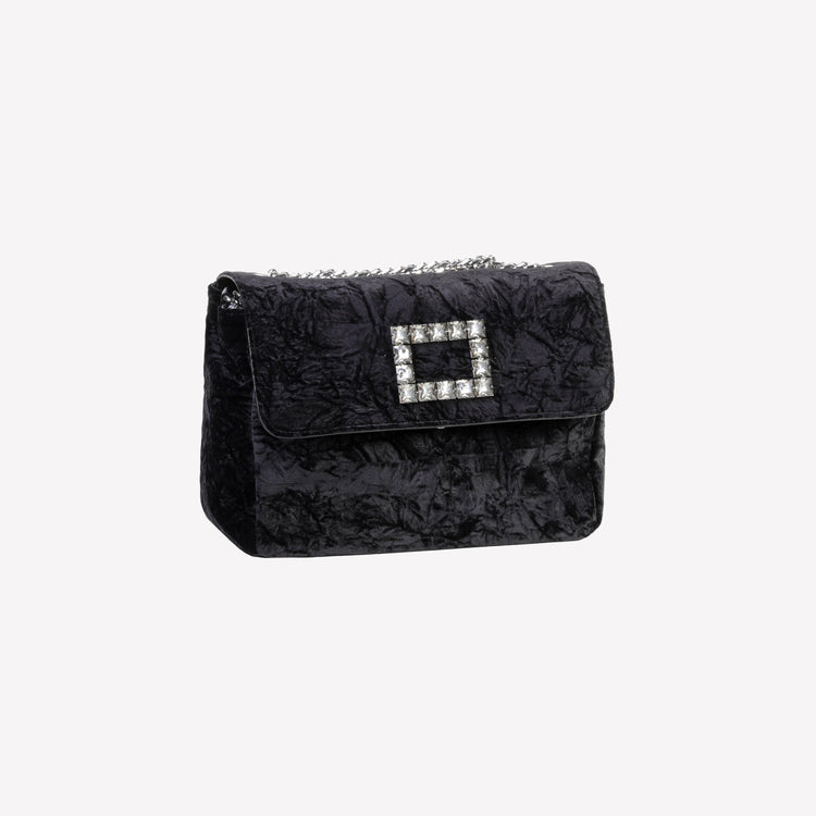 Roberto Festa BORSA A SPALLA IN VELLUTO NERO CON ACCESSORIO STRASS TROPEA LUX Nuovo