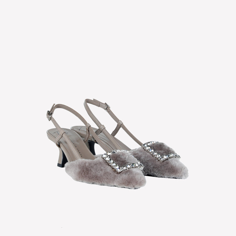 Roberto Festa SLINGBACK IN VISONE NUTRIA CON FIBBIA QUADRA CON CRISTALLI STEFI Vendita