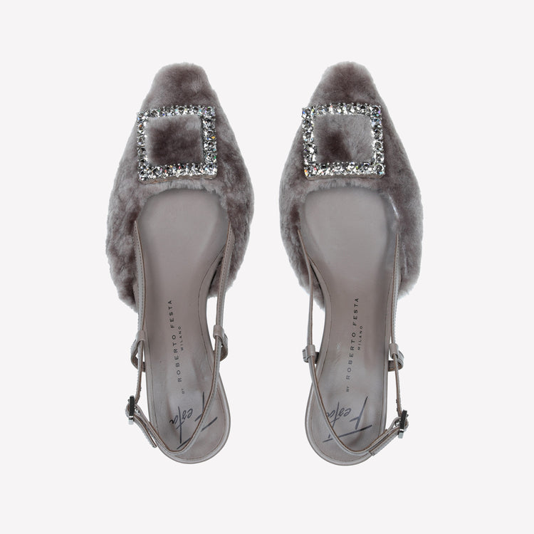 Roberto Festa SLINGBACK IN VISONE NUTRIA CON FIBBIA QUADRA CON CRISTALLI STEFI Vendita