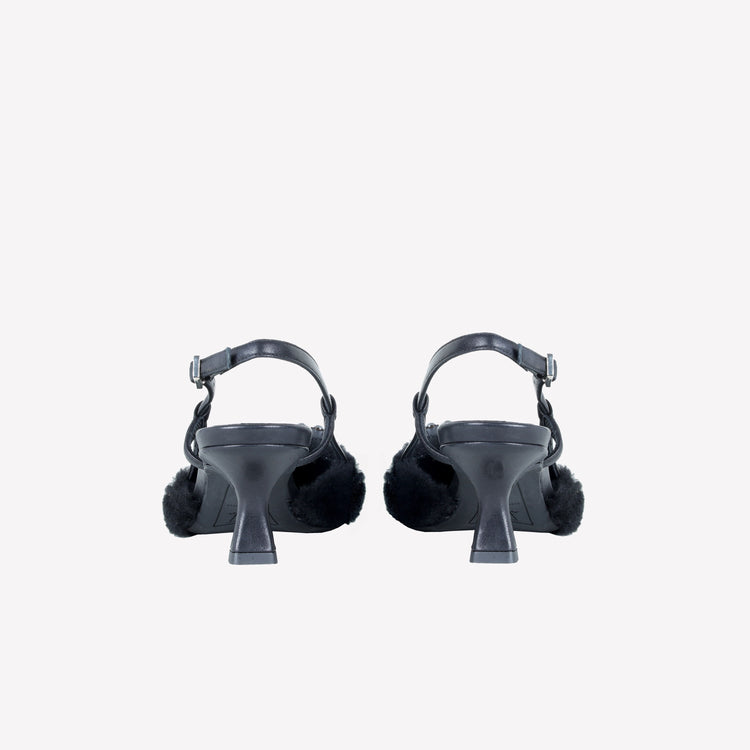 Roberto Festa SLINGBACK IN VISONE NERO CON FIBBIA QUADRA CON CRISTALLI STEFI Promozione