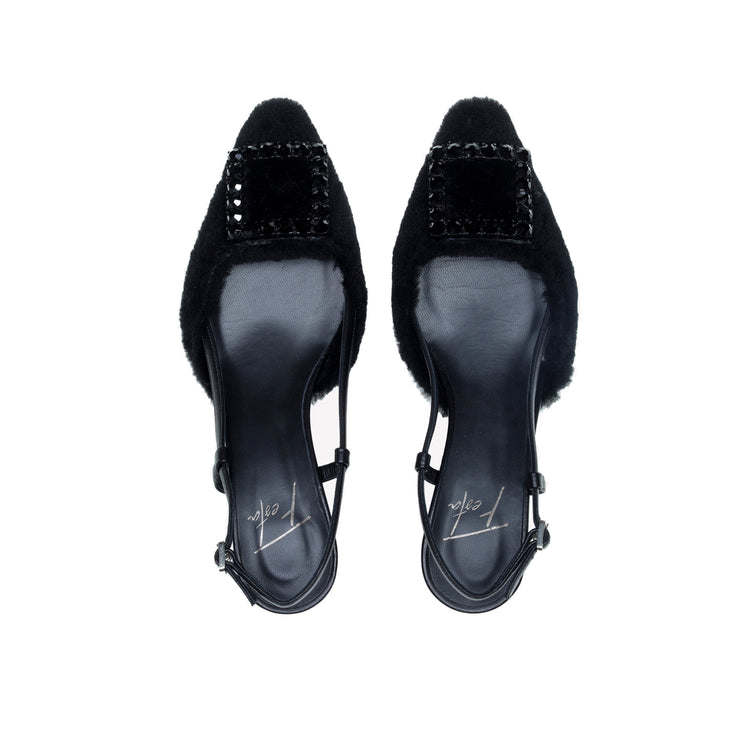 Roberto Festa SLINGBACK IN VISONE NERO CON FIBBIA QUADRA CON CRISTALLI STEFI Promozione