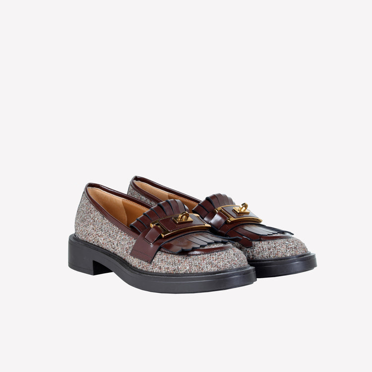 Roberto Festa MOCASSINO IN LANA CON FRANGIA IN PELLE E ACCESSORIO IN OTTONE RAFS Spedizione Gratuita