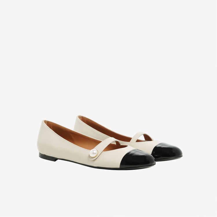 Roberto Festa BALLERINA FLAT CON CINTURINO E BOTTONE IN NAPPA BIANCA DIVY Promozione Limitata