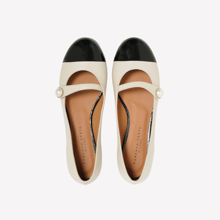 Roberto Festa BALLERINA FLAT CON CINTURINO E BOTTONE IN NAPPA BIANCA DIVY Promozione Limitata