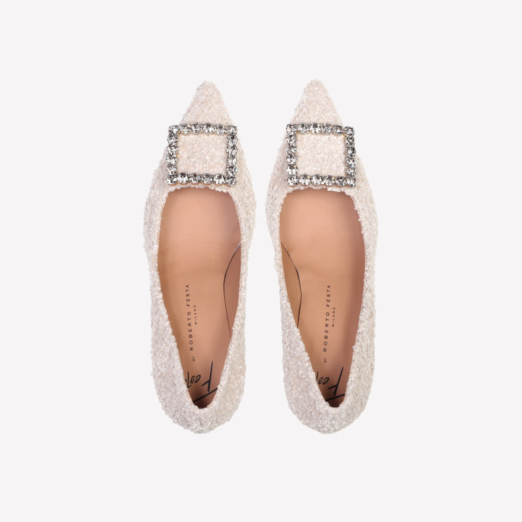 Roberto Festa DÉCOLLETÉ IN BOUCLÉ BIANCO CON ACCESSORIO STRASS LILLY Sottocosto