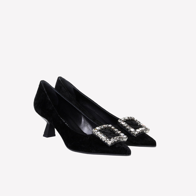 Roberto Festa DÉCOLLETÉ IN VELLUTO NERO CON ACCESSORIO STRASS EVILLY Convenienza