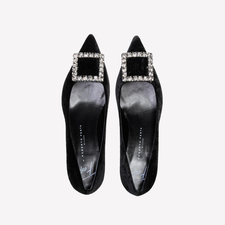 Roberto Festa DÉCOLLETÉ IN VELLUTO NERO CON ACCESSORIO STRASS EVILLY Convenienza