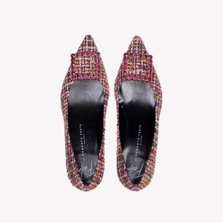 Roberto Festa DÉCOLLETÉ IN BOUCLÉ MULTICOLOR CON ACCESSORIO STRASS EVILLY Novità