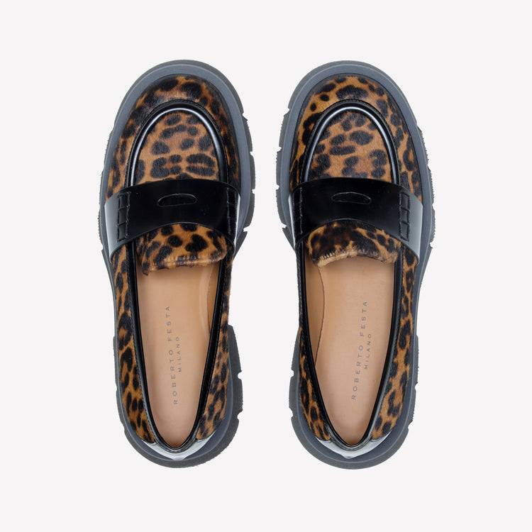 Roberto Festa MOCASSINO IN PELLE DI VITELLO CON STAMPA LEOPARDATA ALIAH Saldi