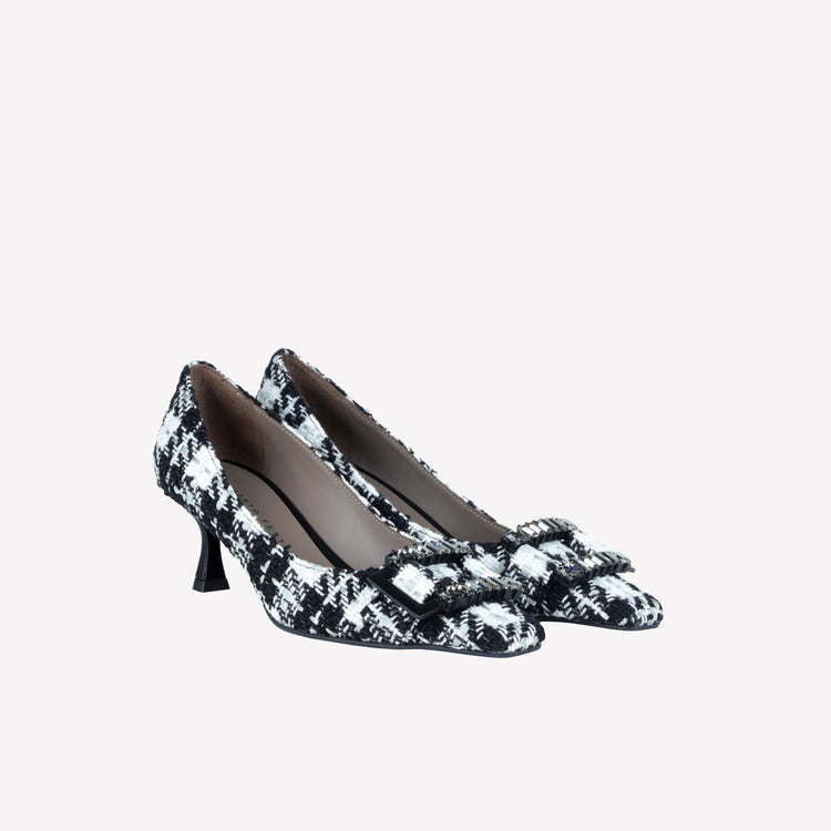 Roberto Festa DECOLLETE’ IN TWEED CON FILI LUREX E FIBBIA CON CRISTALLI BAGUETTE ONLY Vendita Calda