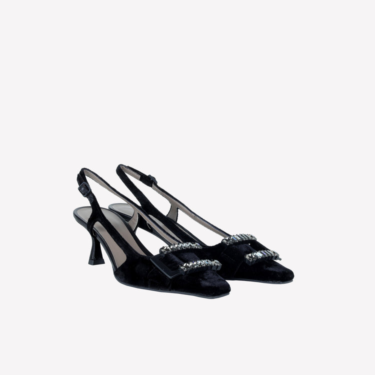 Roberto Festa SLINGBACK IN VELLUTO CON FIBBIA CRISTALLI BAGUETTE ATENA Vendite Flash