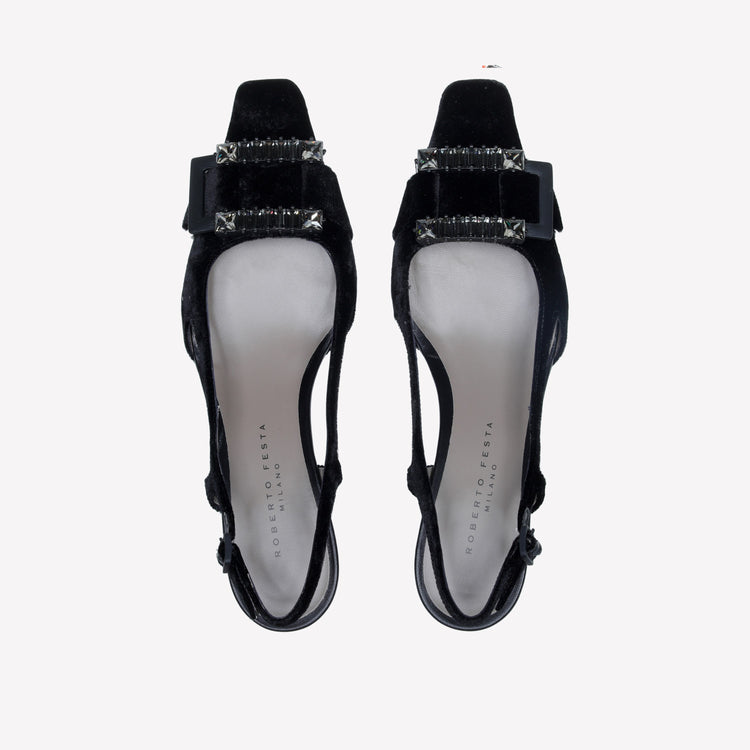 Roberto Festa SLINGBACK IN VELLUTO CON FIBBIA CRISTALLI BAGUETTE ATENA Vendite Flash