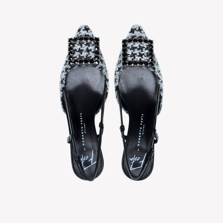 Roberto Festa slingback in poule nero e accessorio strass stefy Nuova