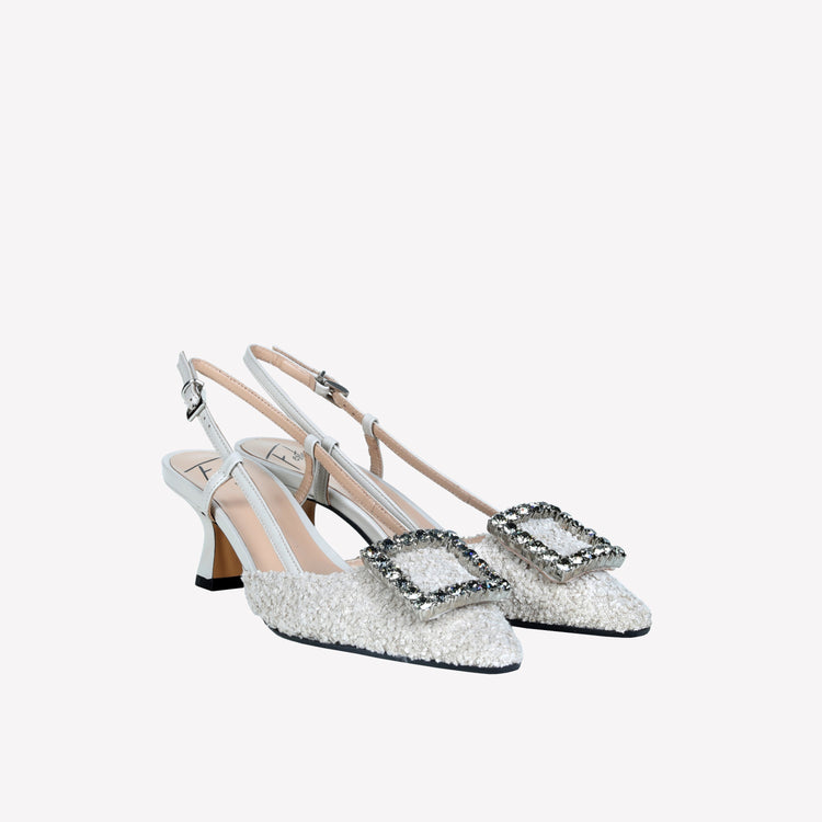 Roberto Festa slingback in boucle cream e accessorio strass stefy Moda
