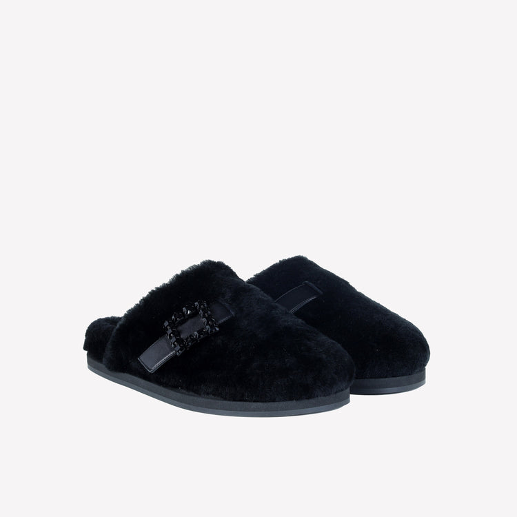 Roberto Festa MULES IN MONTONE NERO CON FIBBIA CRISTALLI MARCUS Italia