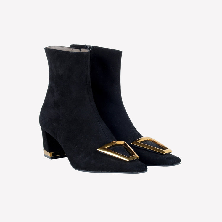 Roberto Festa ANKLE BOOT IN CAMOSCIO CON DETTAGLIO METALLICO COLOR ORO AMBRATO RISAS Pezzi Unici