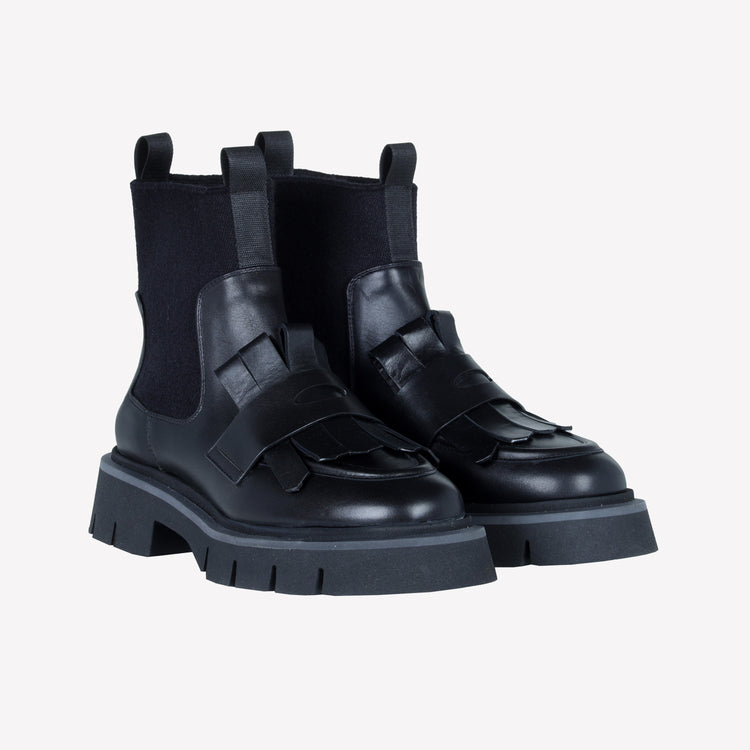 Roberto Festa ANKLE BOOT IN VITELLO CON ELASTICO IN LANA E FRANGIA IN PELLE PAULA Soddisfazione Garantita