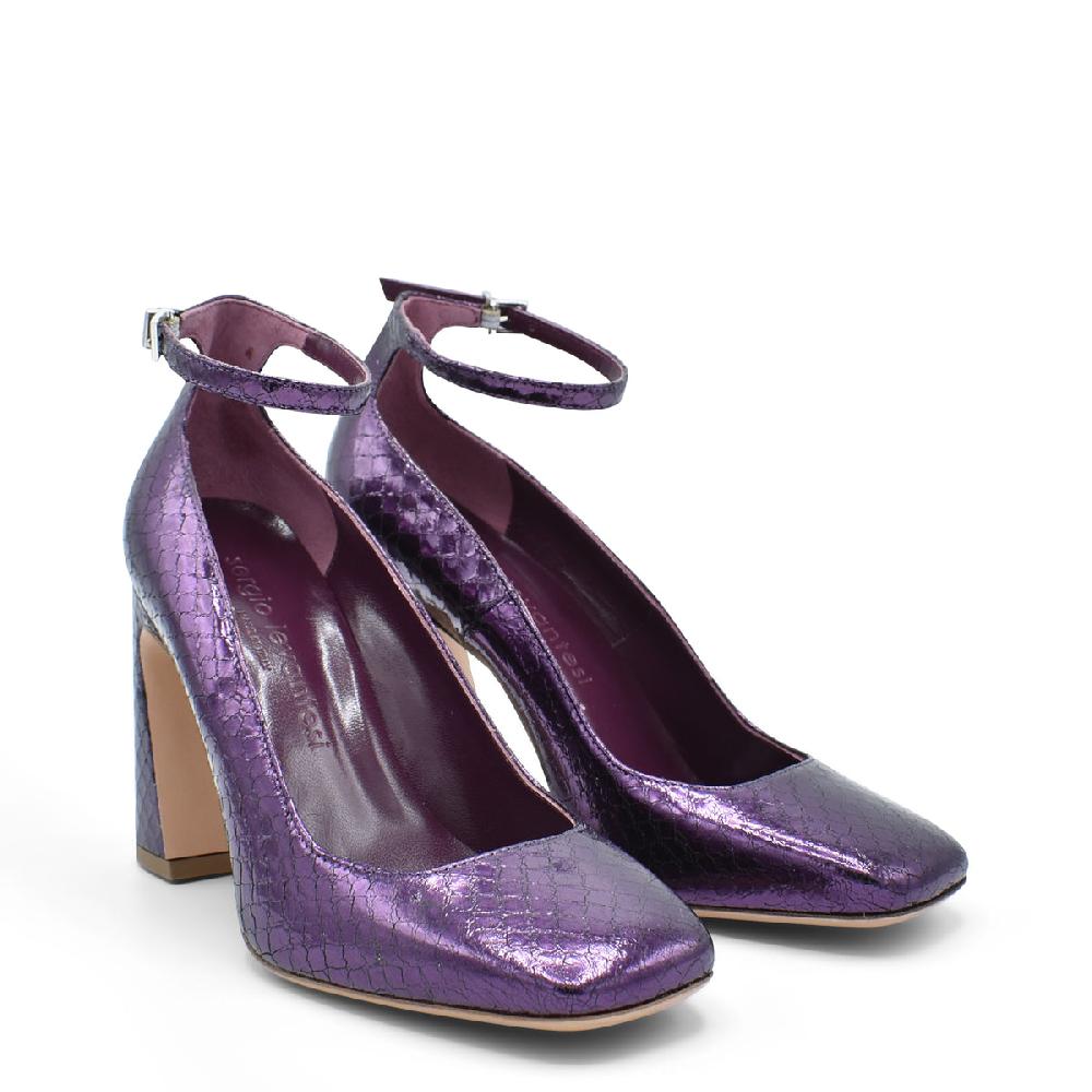 Sergio Levantesi Vergy Violet. Décolleté in pelle effetto rettile con cinturino In Saldo
