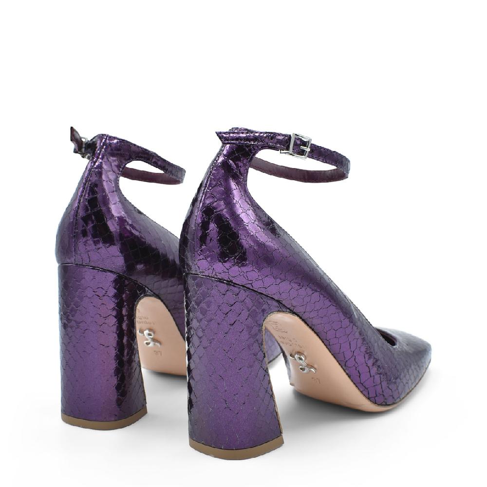 Sergio Levantesi Vergy Violet. Décolleté in pelle effetto rettile con cinturino In Saldo