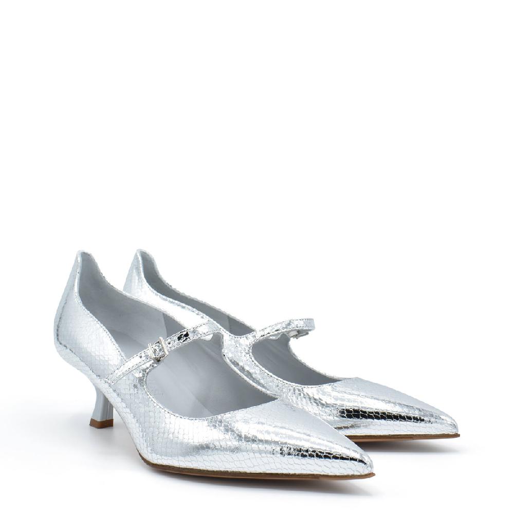 Sergio Levantesi Carlott4 Silver - Décolleté mary jane in pelle effetto rettile Outlet