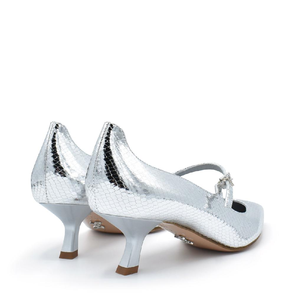 Sergio Levantesi Carlott4 Silver - Décolleté mary jane in pelle effetto rettile Outlet