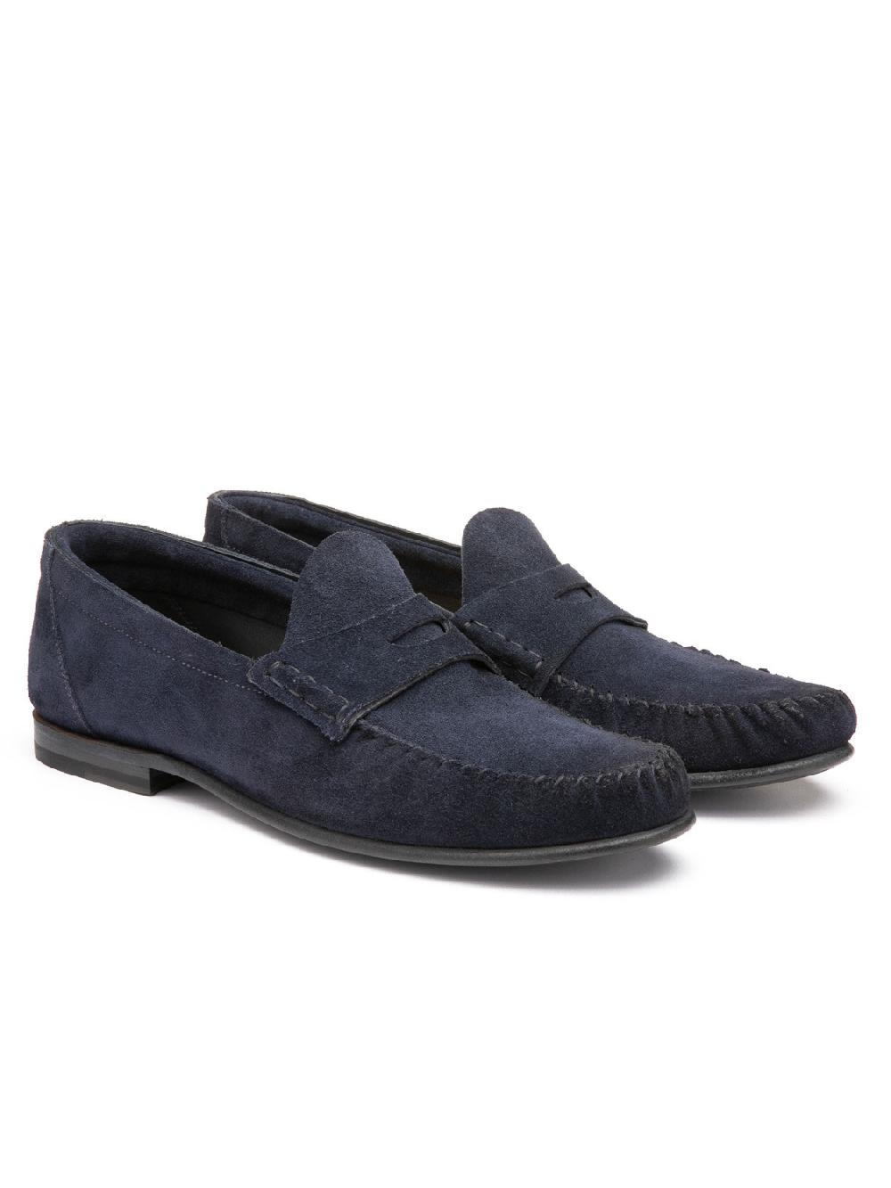Silvano Sassetti Mocassini Penny in suede navy Offerta