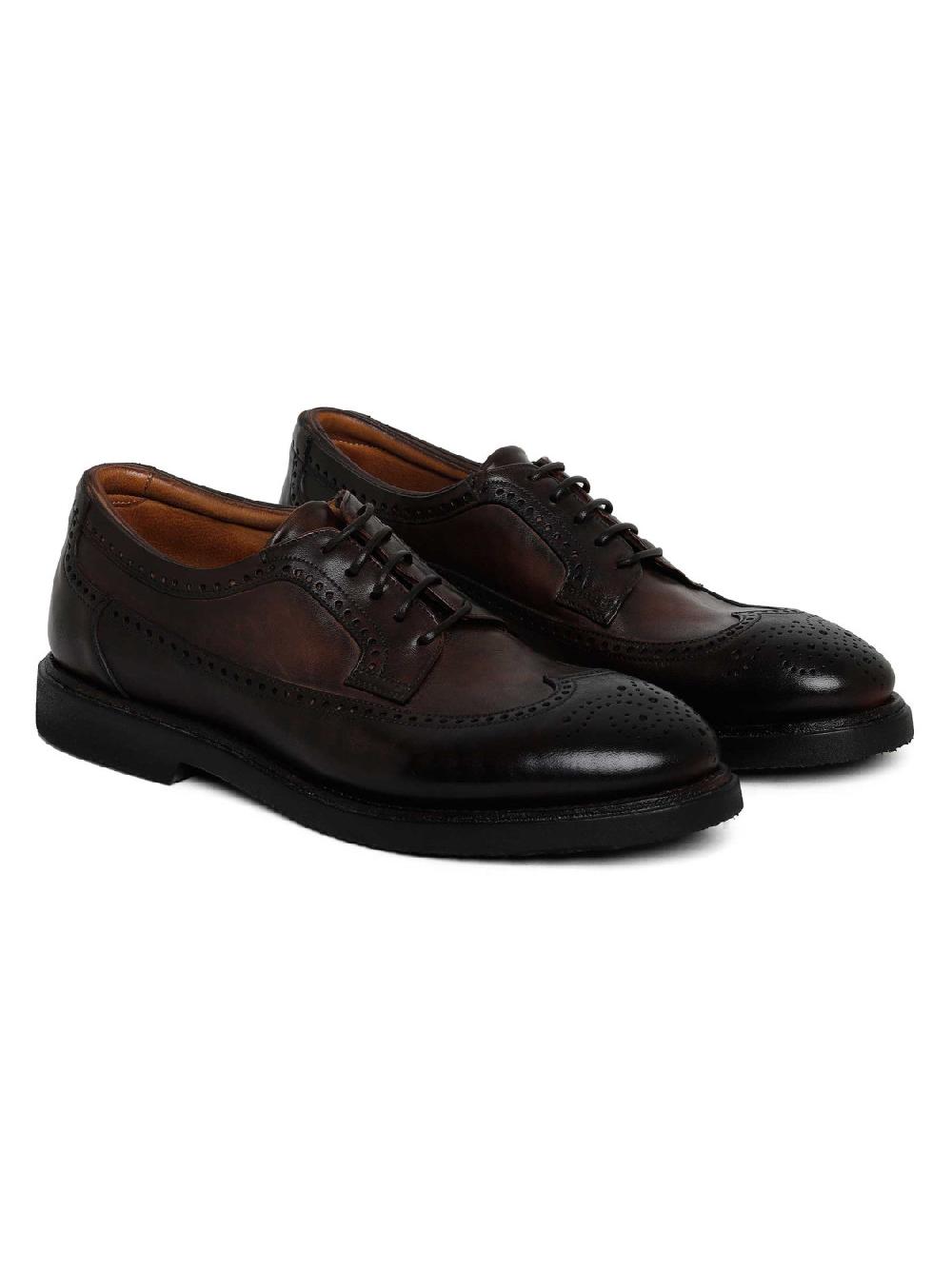 Silvano Sassetti Scarpe Derby in pelle marrone scuro Vendita Calda