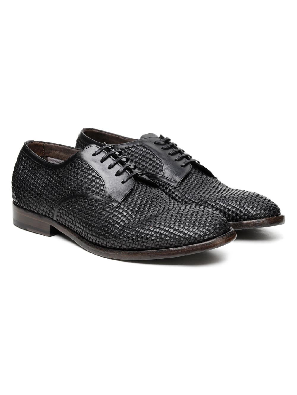 Silvano Sassetti Scarpe Derby in pelle nera intrecciata In Saldo
