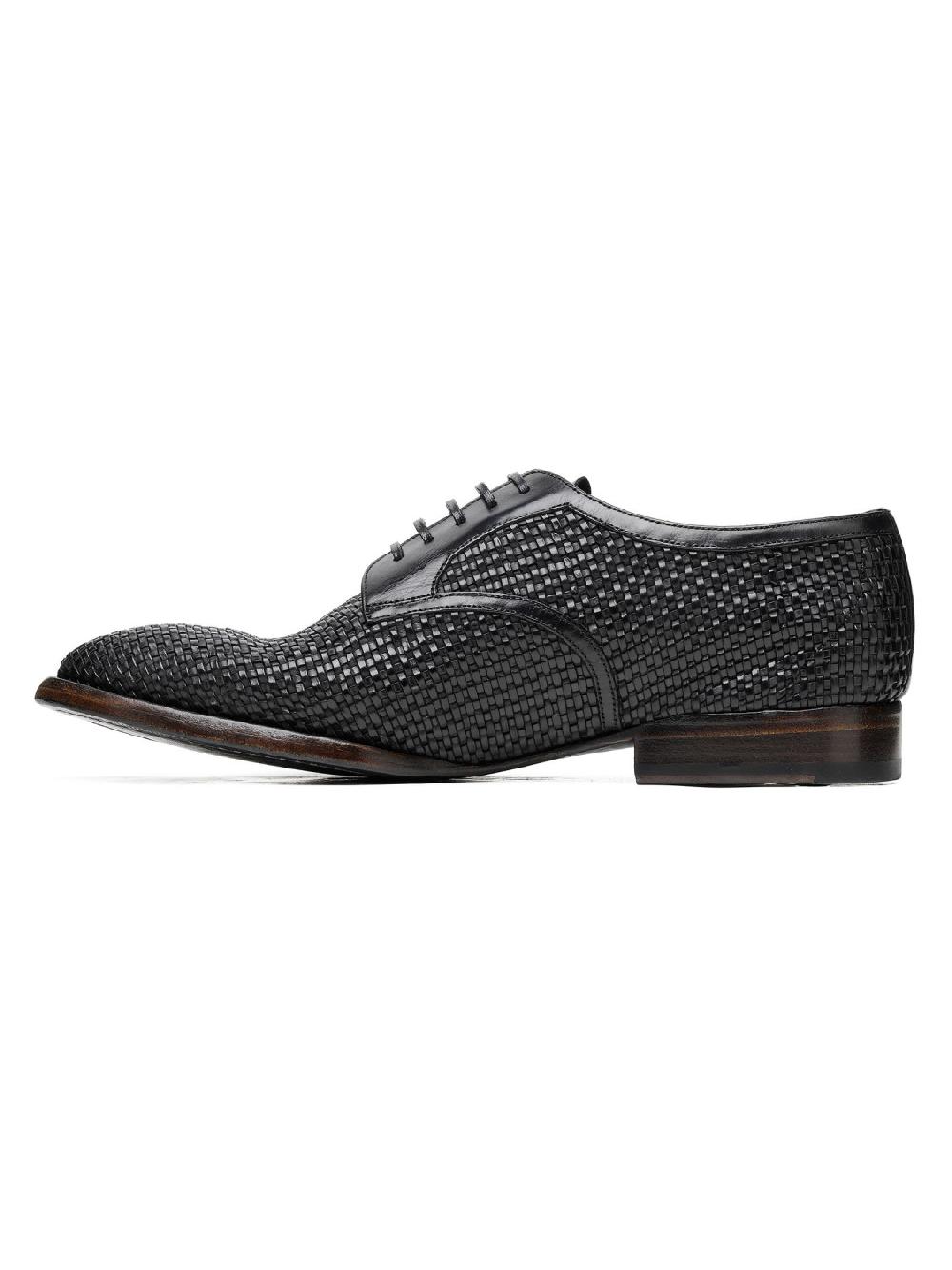 Silvano Sassetti Scarpe Derby in pelle nera intrecciata In Saldo