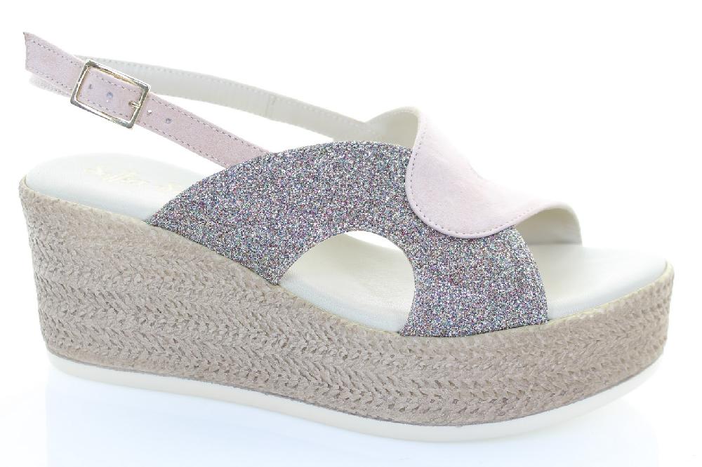 Soffice Sogno Sandalo in pelle e tessuto glitter Prezzo Ridotto