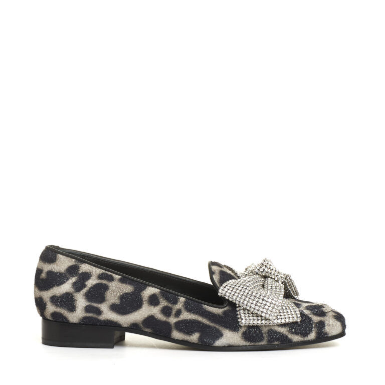 Sorelle Perego mocassino fiocco strass e stampa leopardo Qualità Garantita