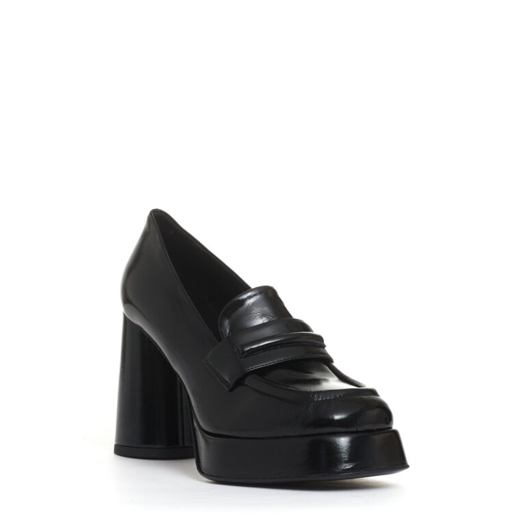 Sorelle Perego mocassino vernice nero platò tacco 90 mm Italia