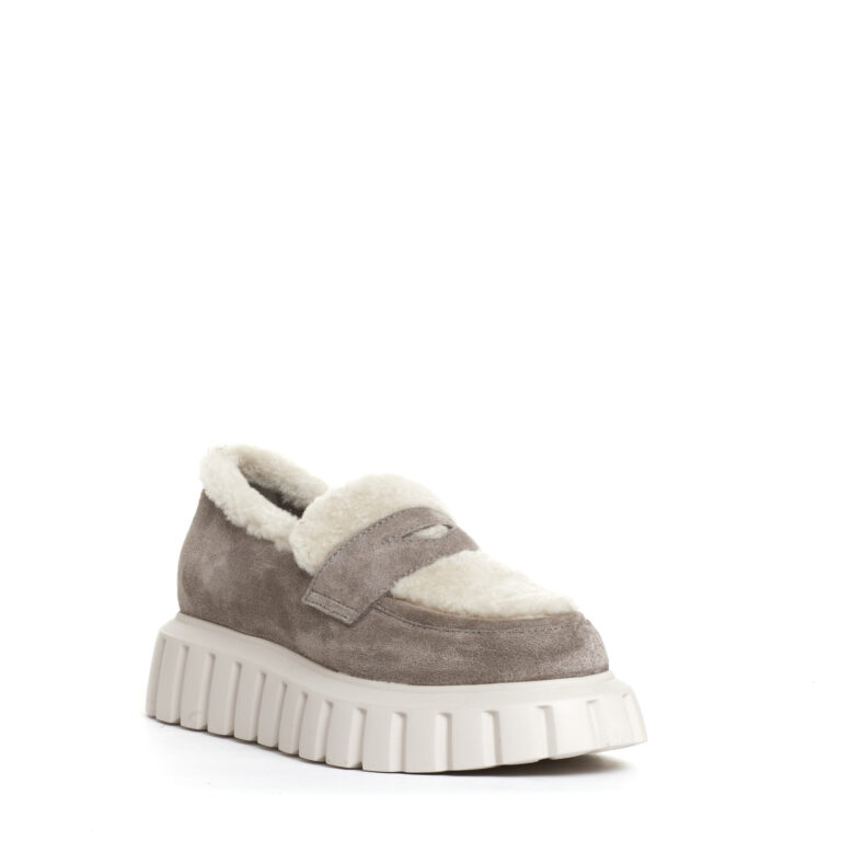 Sorelle Perego mocassino camoscio taupe e ecomontone Acquista Ora