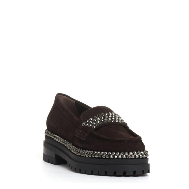 Sorelle Perego mocassino camoscio ebano con strass Outlet