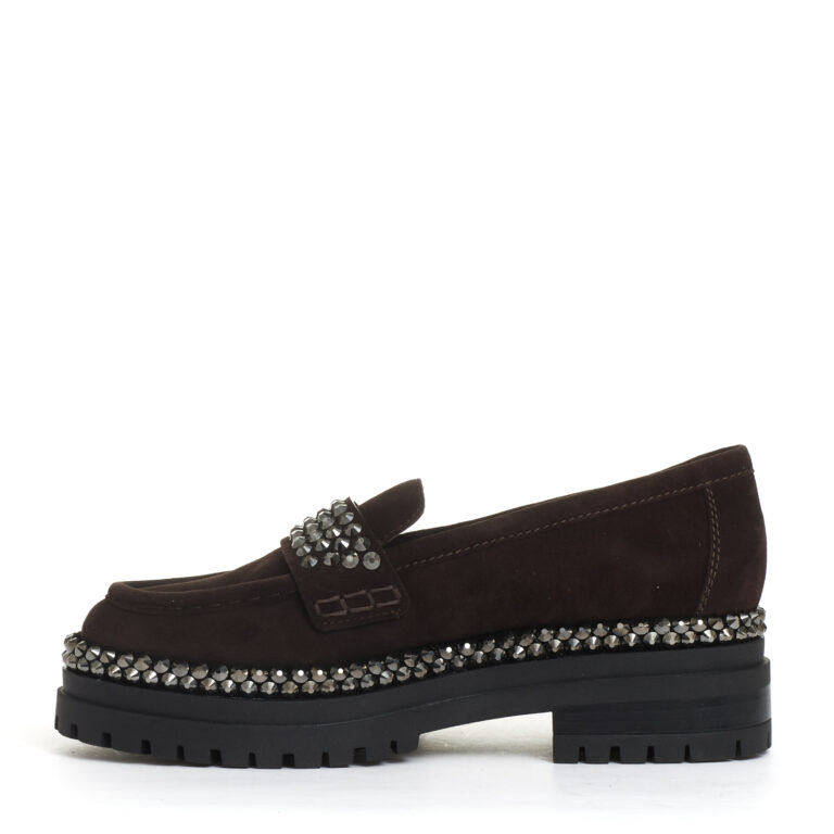 Sorelle Perego mocassino camoscio ebano con strass Outlet