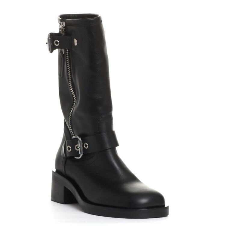 Sorelle Perego biker punta quadrata pelle nera fibbie tacco 50 mm Italy